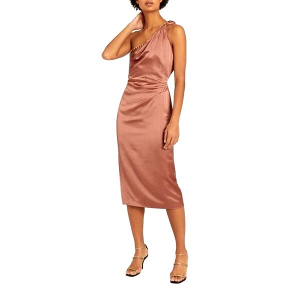 Reiss Adaline Chain Detail One-Shoulder Satin Dress | US 6 - Picture 1 of 11